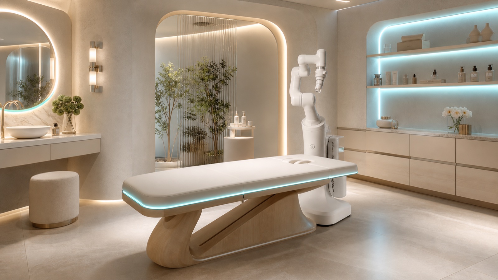 R2 robotic massage arm in a beauty salon room